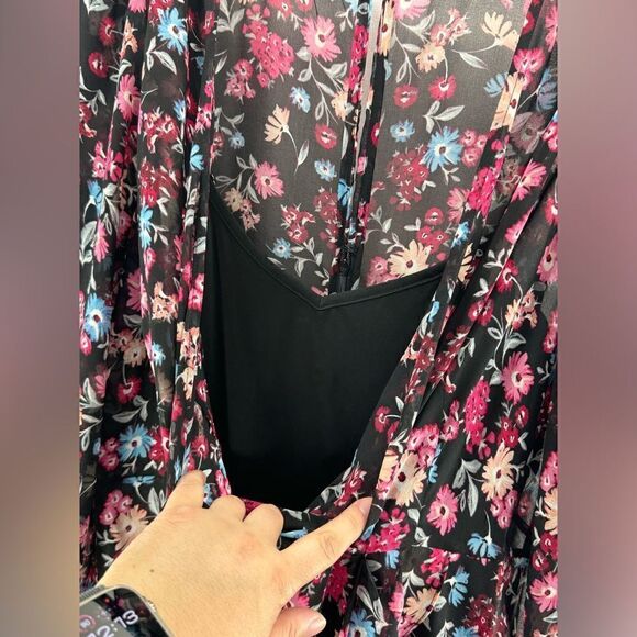 Calvin Klein High Low Faux Wrap Dress- Black Multi- Size 18 W - Picture 3 of 7